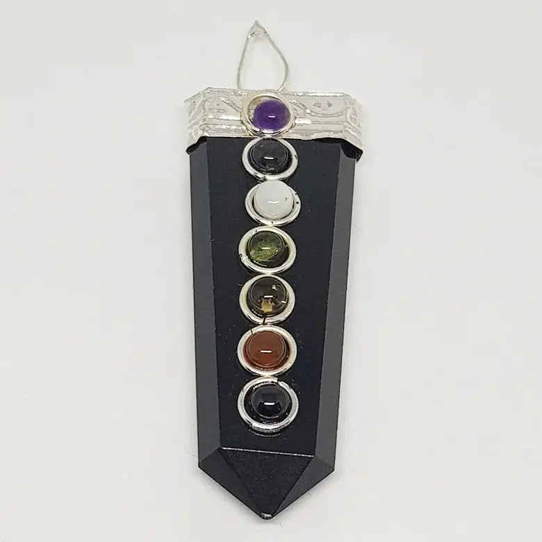Black Banded Agate 7 Chakra Pencil Pendant