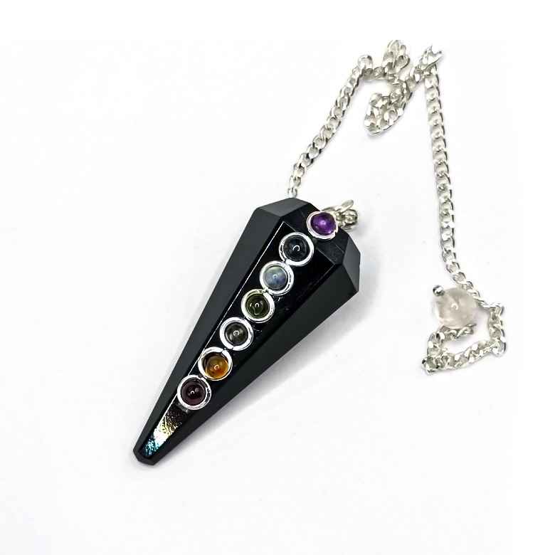 Black Obsidian 7 Chakra Dowsing Pendulum