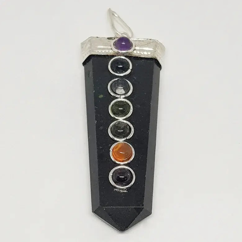 Black Tourmaline 7 Chakra Pencil Pendant
