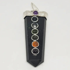 Black Tourmaline 7 Chakra Pencil Pendant