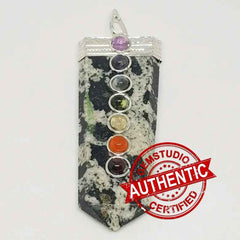 Black White Tourmaline 7 Chakra Pencil Pendant