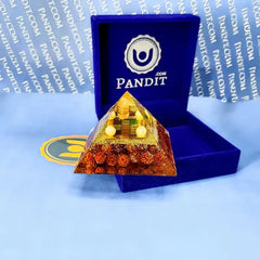 Shri Navgrah Pyramid Yantra with 5 Mukhi Rudraksha Beads