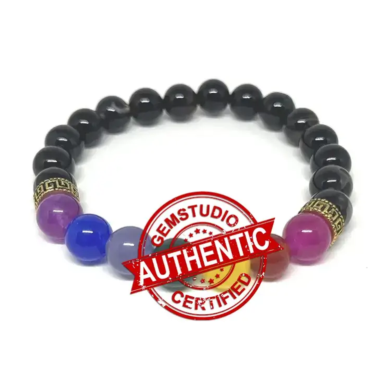 Black Banded Agate Onyx 7 Chakra Bracelet