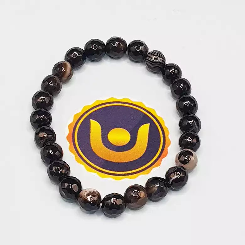 Black Banded Agate Onyx Diamond Cut Bracelet