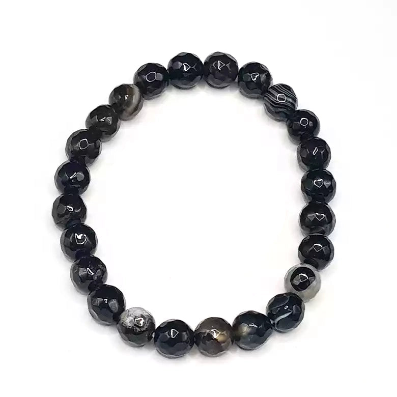 Black Banded Agate Onyx Diamond Cut Bracelet