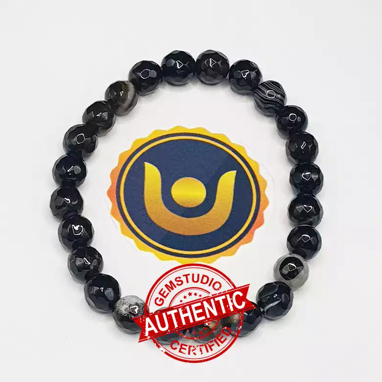 Black Banded Agate Onyx Diamond Cut Bracelet