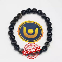 Black Banded Agate Onyx Diamond Cut Bracelet