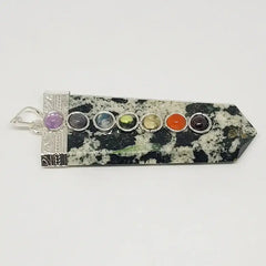 Black White Tourmaline 7 Chakra Pencil Pendant
