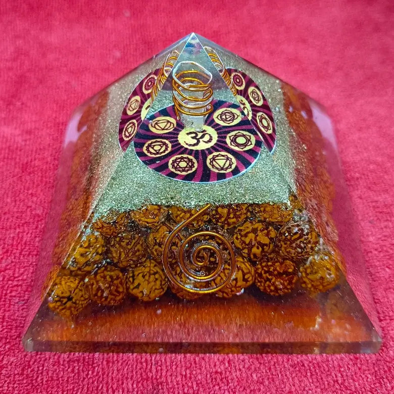 Om Orgone Pyramid with Rudraksha Beads Big