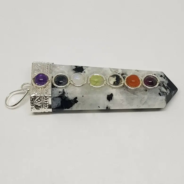 Rainbow Moonstone 7 Chakra Pencil Pendant