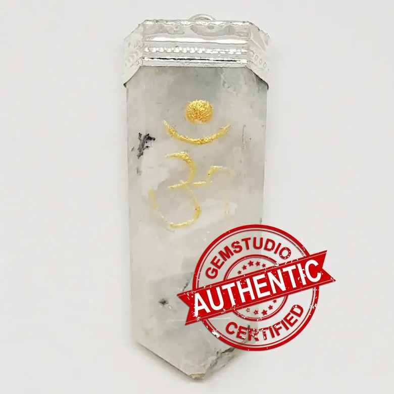 Rainbow Moonstone Om Pencil Pendant
