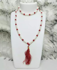 Red Coral and White Pearl Mala