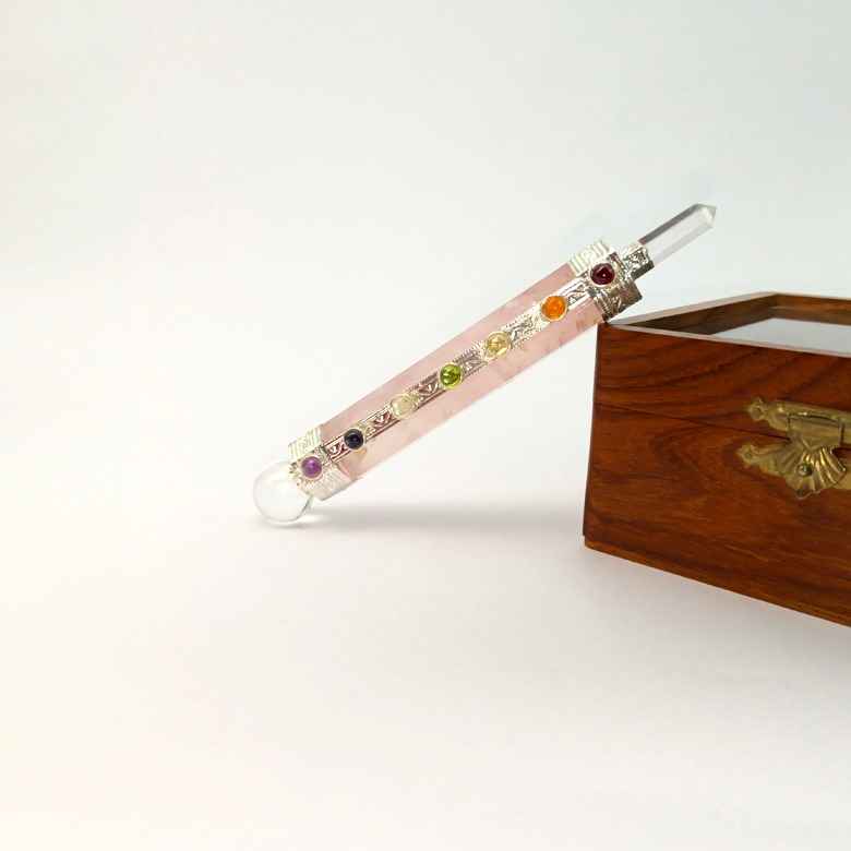 Rose Quartz 7 Chakra Healing Stone Wand