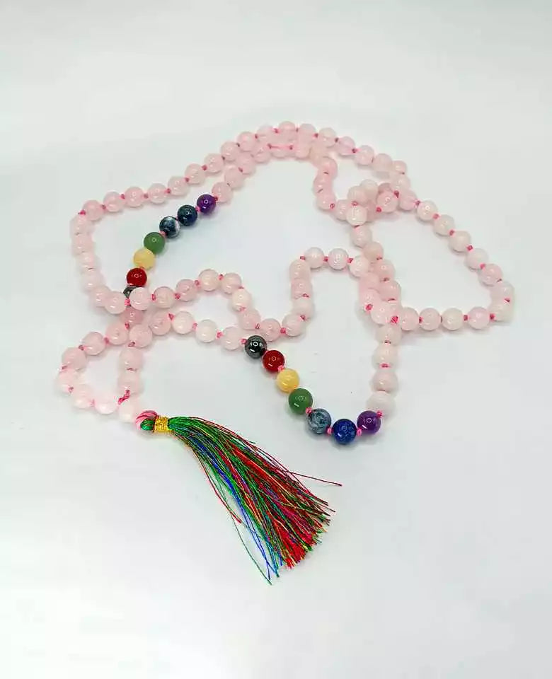 Rose Quartz 7 Chakra Mala
