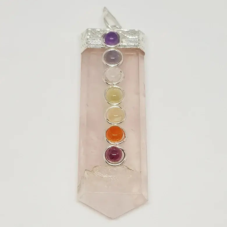 Rose Quartz 7 Chakra Pencil Pendant