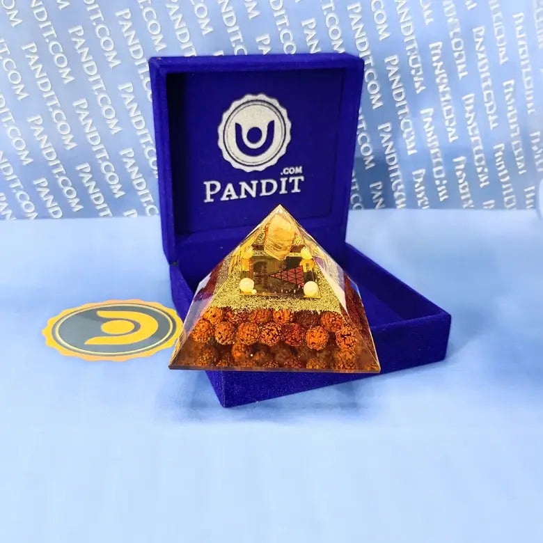Vahan Durghatna Nivaran Pyramid Yantra with 5 Mukhi Rudraksha Beads