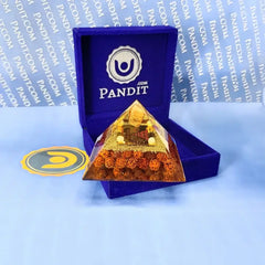 Vahan Durghatna Nivaran Pyramid Yantra with 5 Mukhi Rudraksha Beads